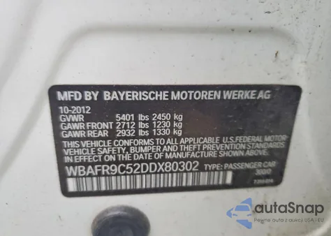 2013 BMW 550 I z USA, uszkodzony, nr VIN WBAFR9C52DDX80302